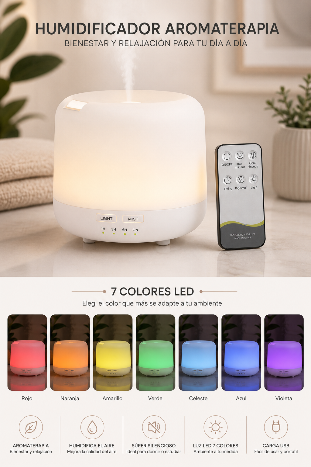 AuraMist™ LED Diffuser | Humidificador & Aromaterapia Premium